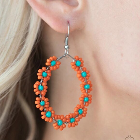 paparazzi Jewelry - Paparazzi Jewelry Accessories Festively Flower Child - Orange Earrings - Vintage